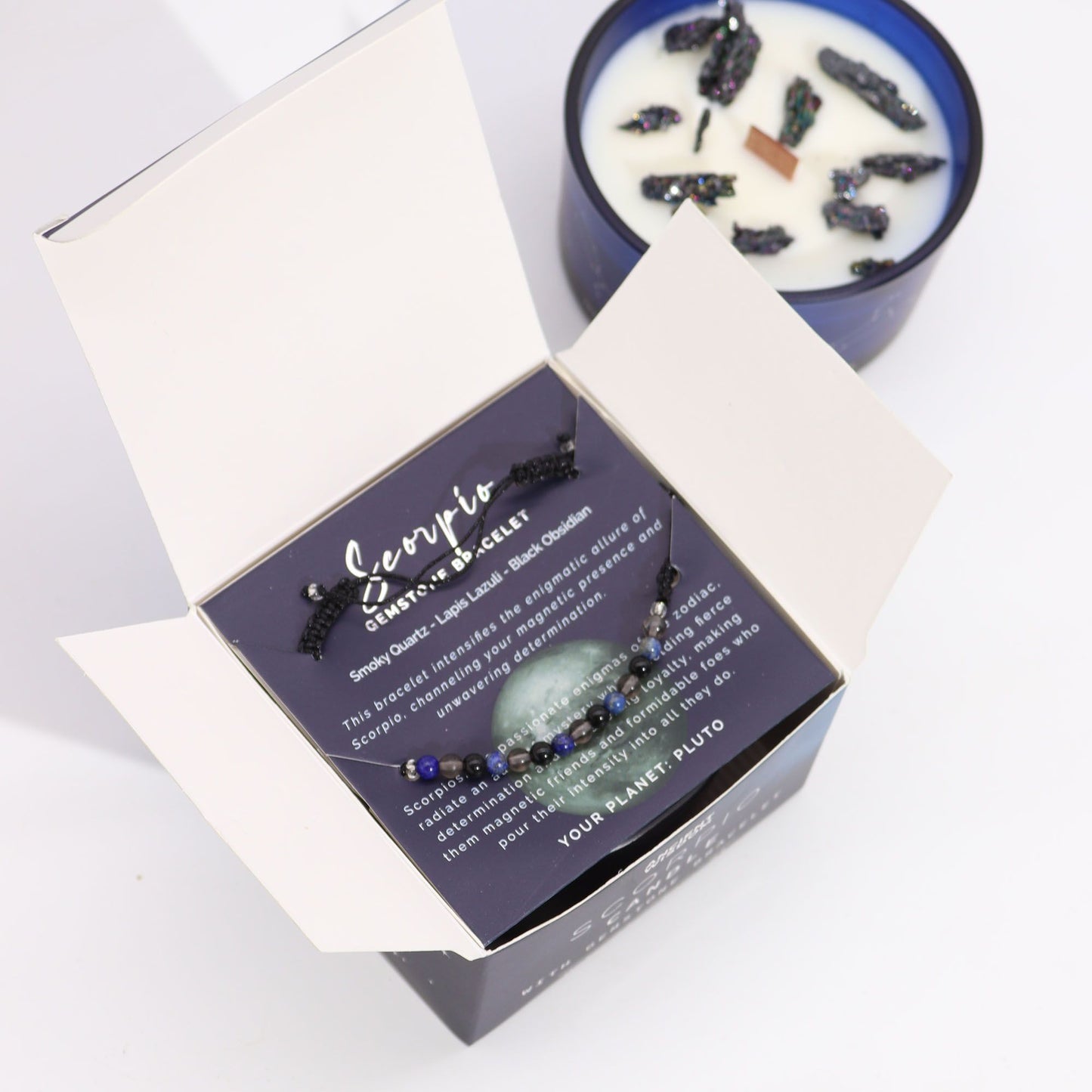 Scorpio Zodiac Crystal Candle & Gemstone Bracelet – Celestial Ritual Gift