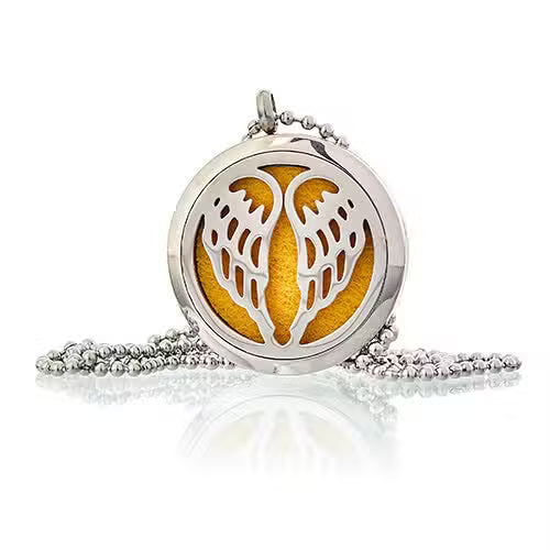 Aromatherapy Diffuser Necklace – Angel Wings | 30mm Stainless Steel Locket
