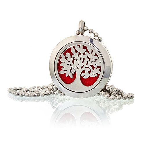 Tree of Life Aromatherapy Necklace – 25mm Diffuser Pendant – Stainless Steel Gift of Growth