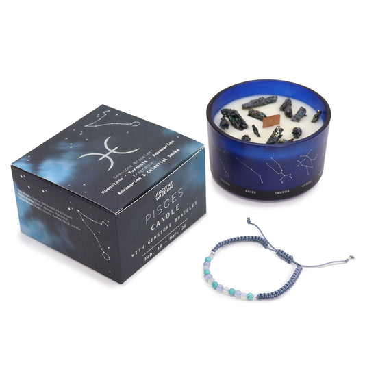 Pisces Zodiac Crystal Candle & Gemstone Bracelet – Celestial Ritual Gift