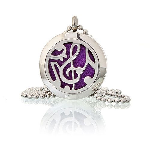 Music Notes Aromatherapy Necklace – 25mm Stainless Steel Diffuser Pendant – Gift for Music Lovers