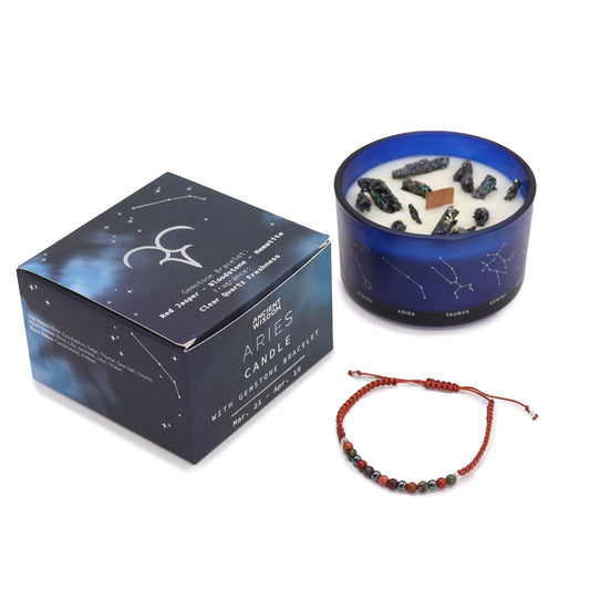 Aries Zodiac Crystal Candle & Gemstone Bracelet – Celestial Ritual Gift