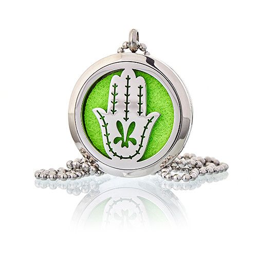 Hand of Fatima Aromatherapy Necklace – 30mm Hamsa Diffuser Pendant – Stainless Steel Symbolic Gift