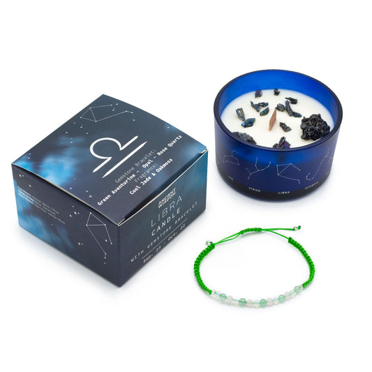 Libra Zodiac Crystal Candle & Gemstone Bracelet – Celestial Ritual Gift