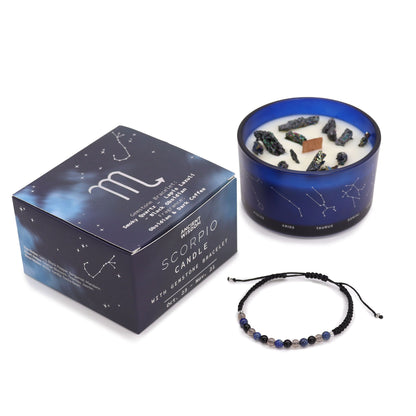 Scorpio Zodiac Crystal Candle & Gemstone Bracelet – Celestial Ritual Gift