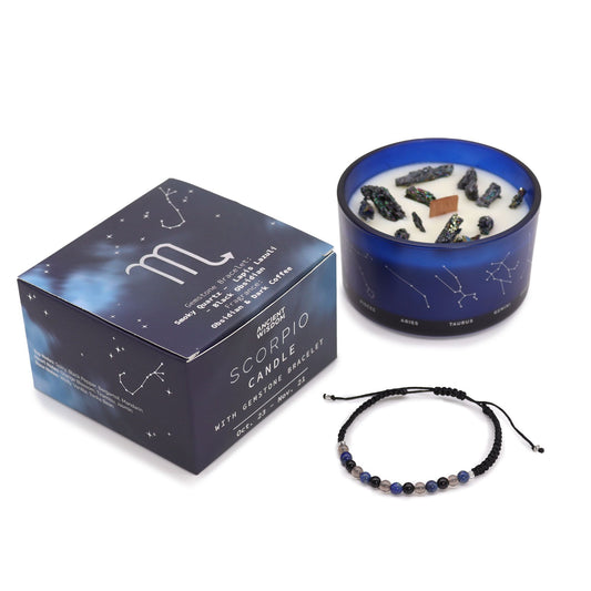 Scorpio Zodiac Crystal Candle & Gemstone Bracelet – Celestial Ritual Gift