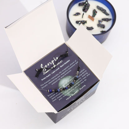 Scorpio Zodiac Crystal Candle & Gemstone Bracelet – Celestial Ritual Gift
