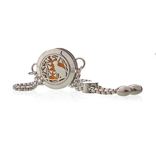 Aromatherapy Bracelet – Cat & Flowers | Stainless Steel Diffuser for Essential Oils – 20mm