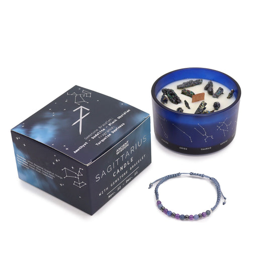 Sagittarius Zodiac Crystal Candle & Gemstone Bracelet – Celestial Ritual Gift
