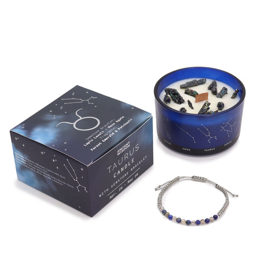 Taurus Zodiac Crystal Candle & Gemstone Bracelet – Celestial Ritual Gift