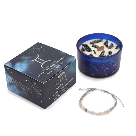 Gemini Zodiac Crystal Candle & Gemstone Bracelet – Celestial Ritual Gift