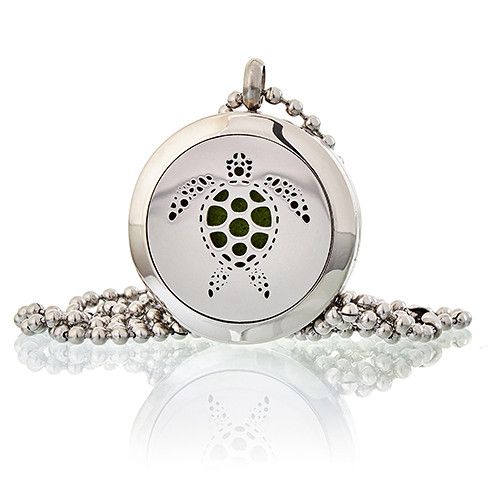 Turtle Aromatherapy Necklace – 25mm Stainless Steel Diffuser Pendant – Symbol of Patience & Protection