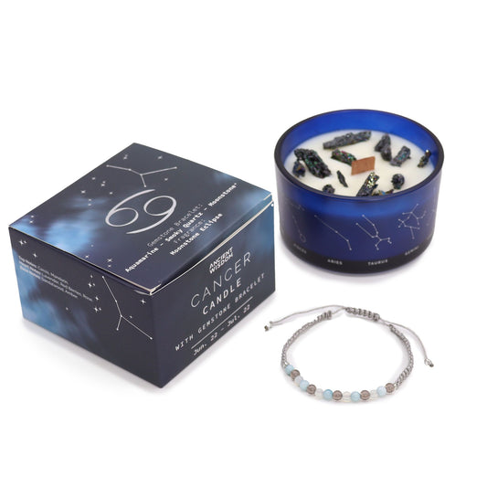 Cancer Zodiac Crystal Candle & Gemstone Bracelet – Celestial Ritual Gift