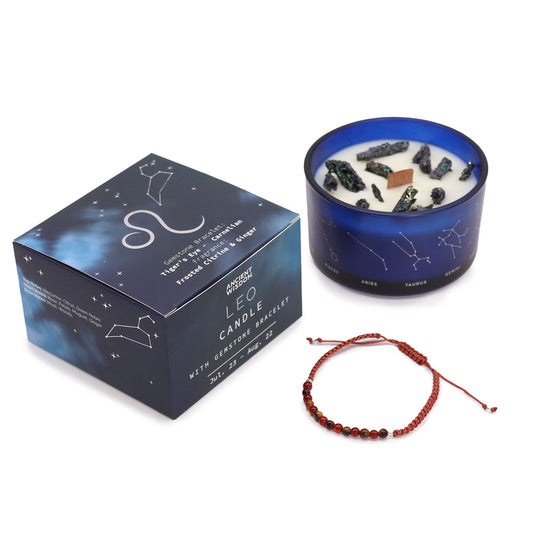 Leo Zodiac Crystal Candle & Gemstone Bracelet – Celestial Ritual Gift