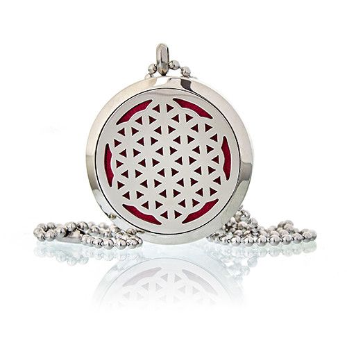 Flower of Life Aromatherapy Necklace – 30mm Diffuser Pendant in Stainless Steel – Symbolic Gift for Her