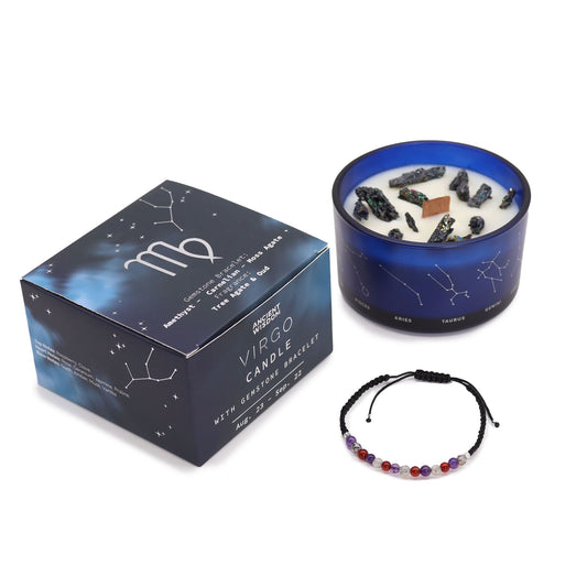 Virgo Zodiac Crystal Candle & Gemstone Bracelet – Celestial Ritual Gift