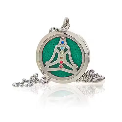 Aromatherapy Diffuser Necklace – Yoga Chakra | 30mm Stainless Steel Locket