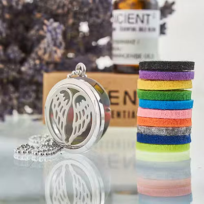 Aromatherapy Diffuser Necklace – Angel Wings | 30mm Stainless Steel Locket