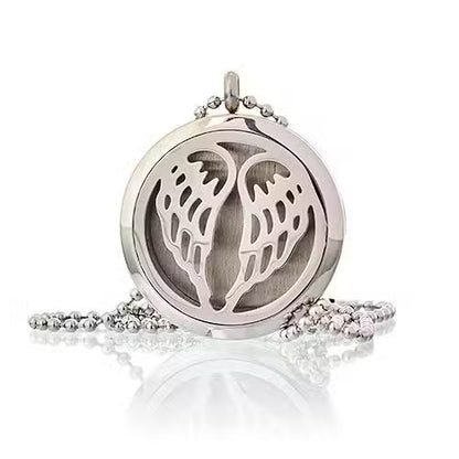 Aromatherapy Diffuser Necklace – Angel Wings | 30mm Stainless Steel Locket