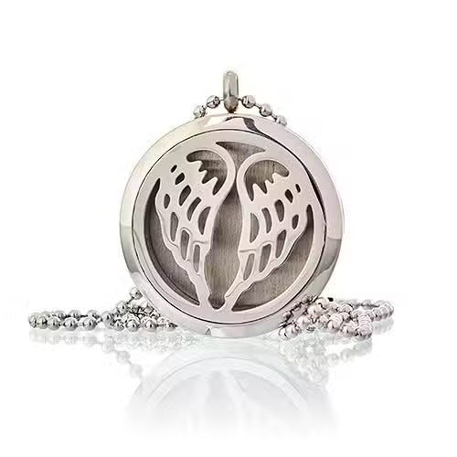 Aromatherapy Diffuser Necklace – Angel Wings | 30mm Stainless Steel Locket